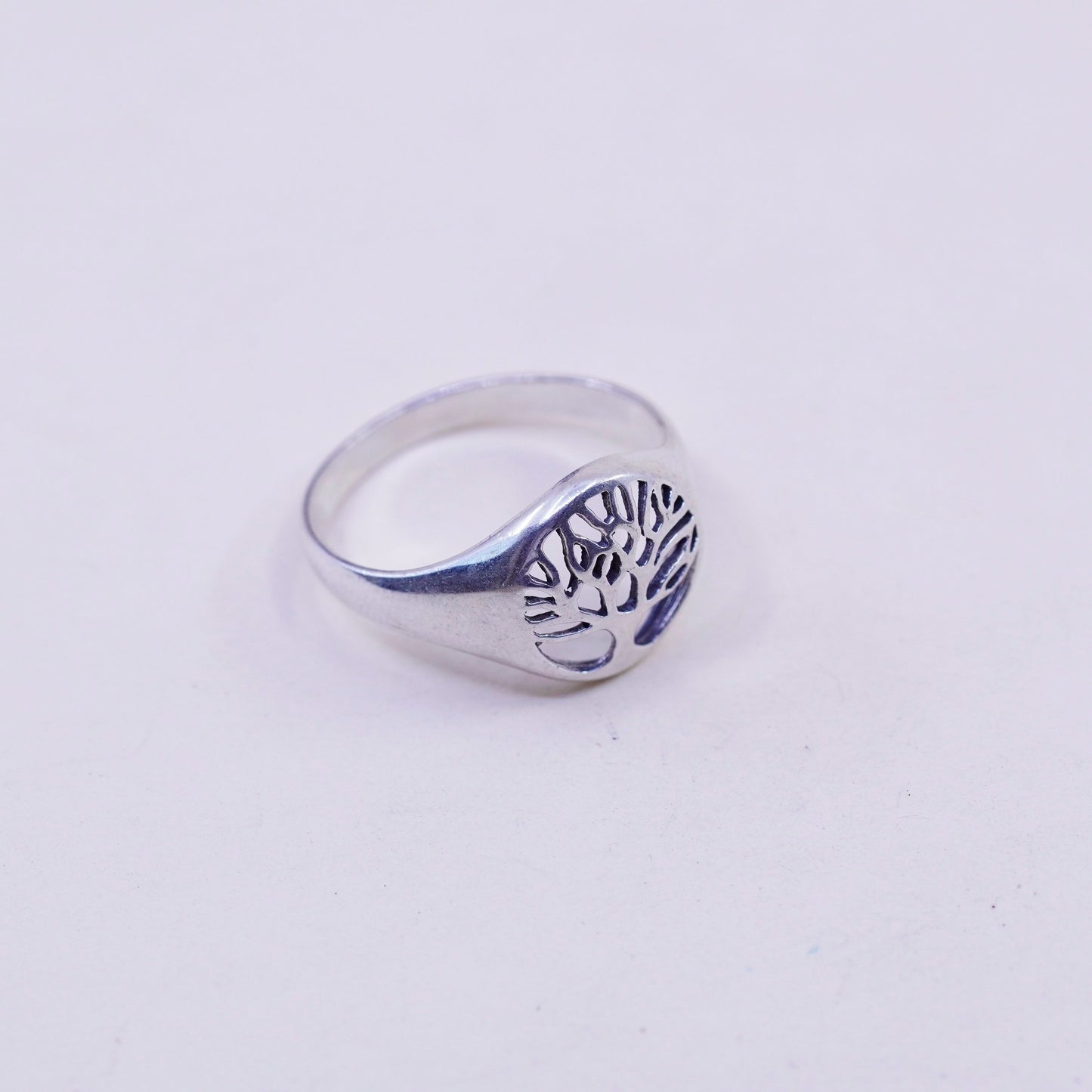 Size 9, vintage sterling silver handmade ring, 925 filigree tree band