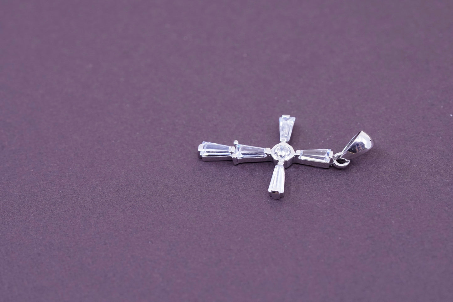 Vintage Sterling silver handmade pendant, 925 cross with Cz