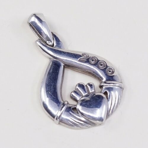 Vintage Sterling Silver Handmade Heart Pendant, 925 Silver claddagh Heart Charm