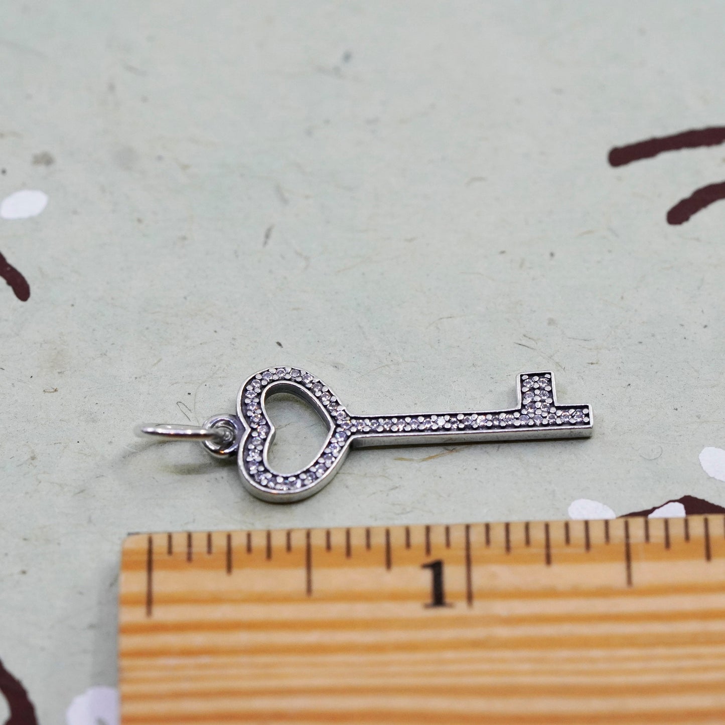 Vintage sterling silver key with cz crystal pendant, 925 key charm