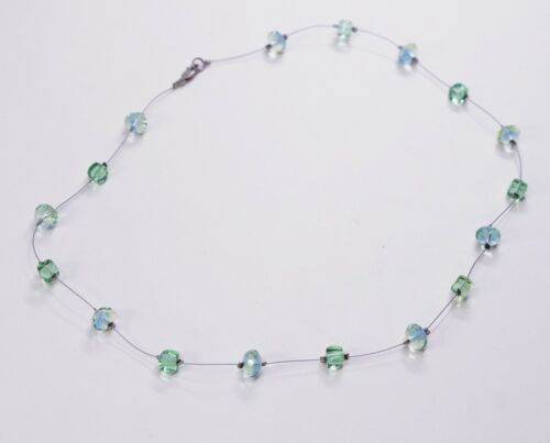 18”, Vtg Sterling handmade necklace, 925 Silver Clasp W/ Green Crystal Beads