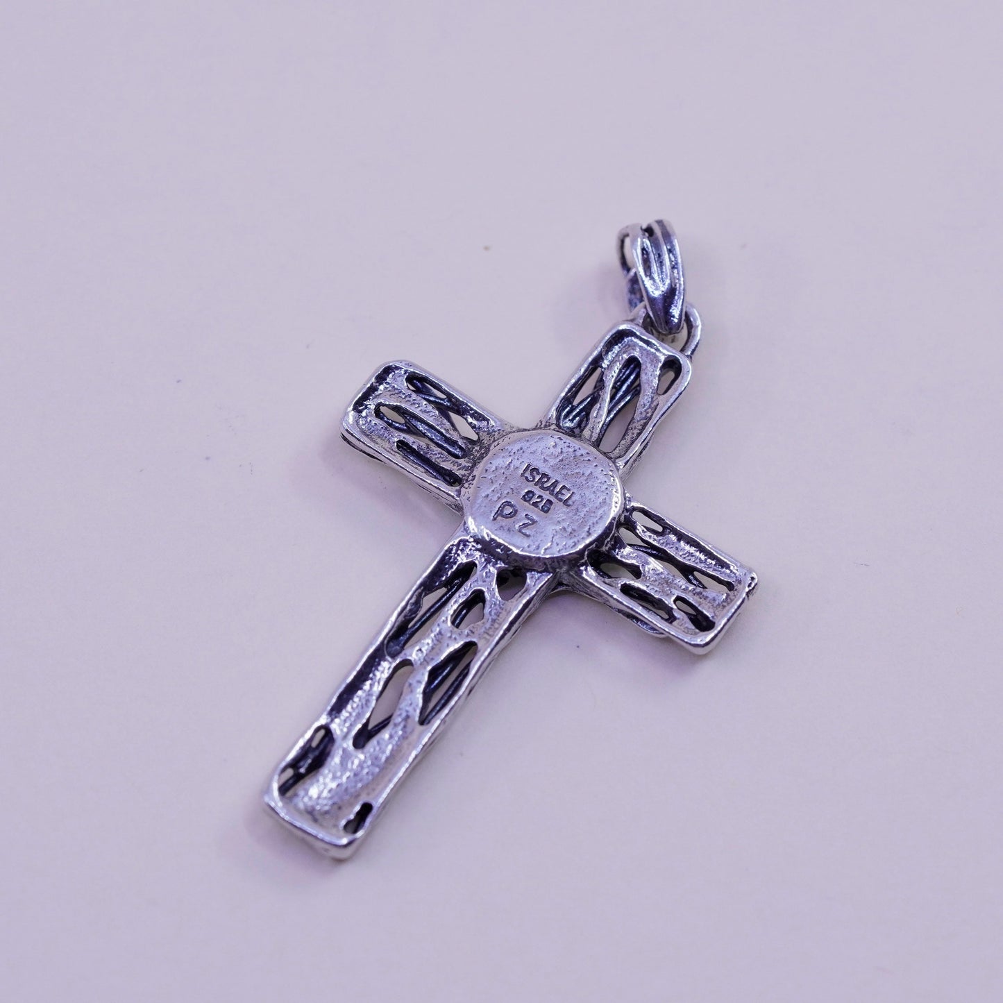 Israel PZ sterling 925 silver handmade filigree cross pendant with turquoise