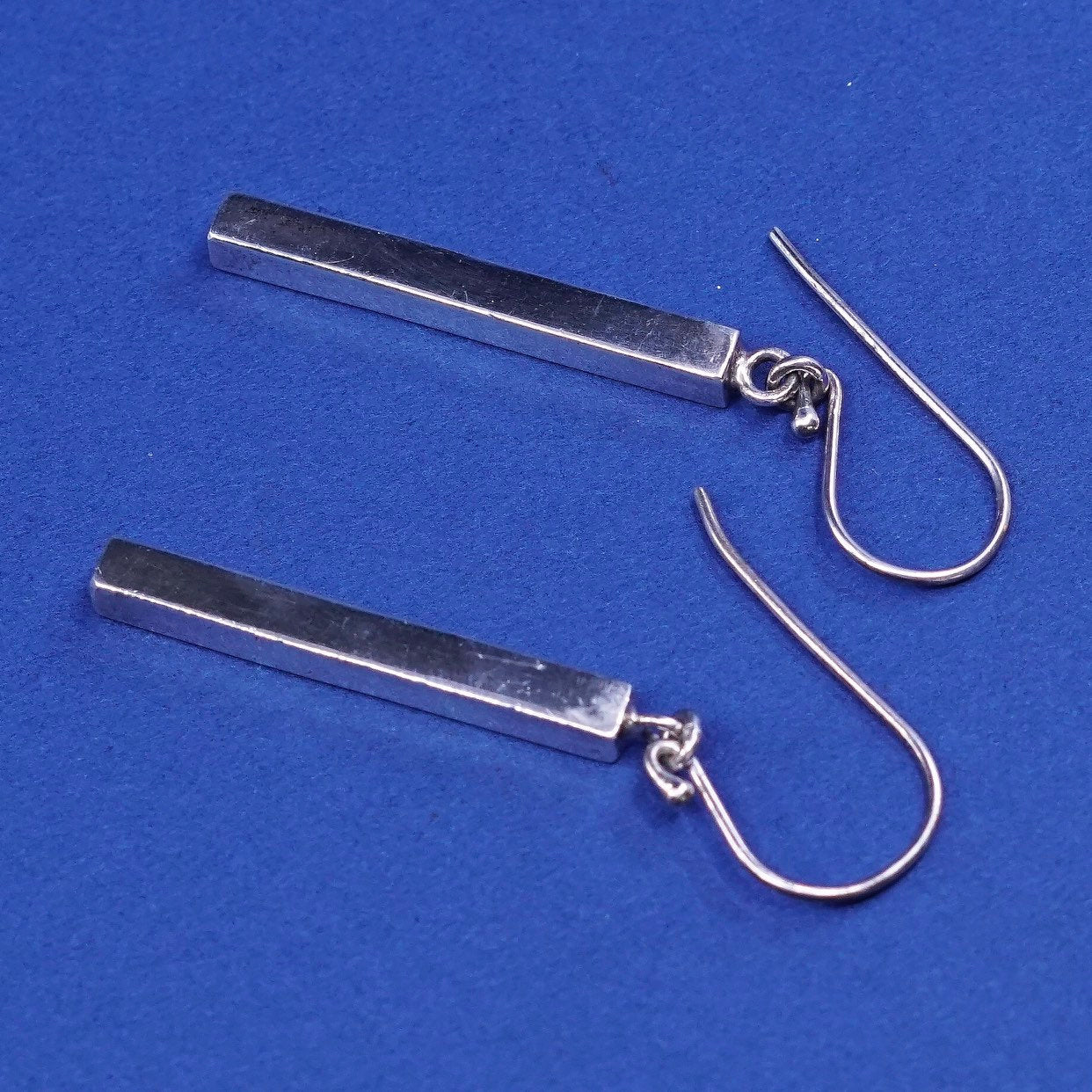 vtg Sterling silver Handmade earrings, 925 long tube shaped Dangles