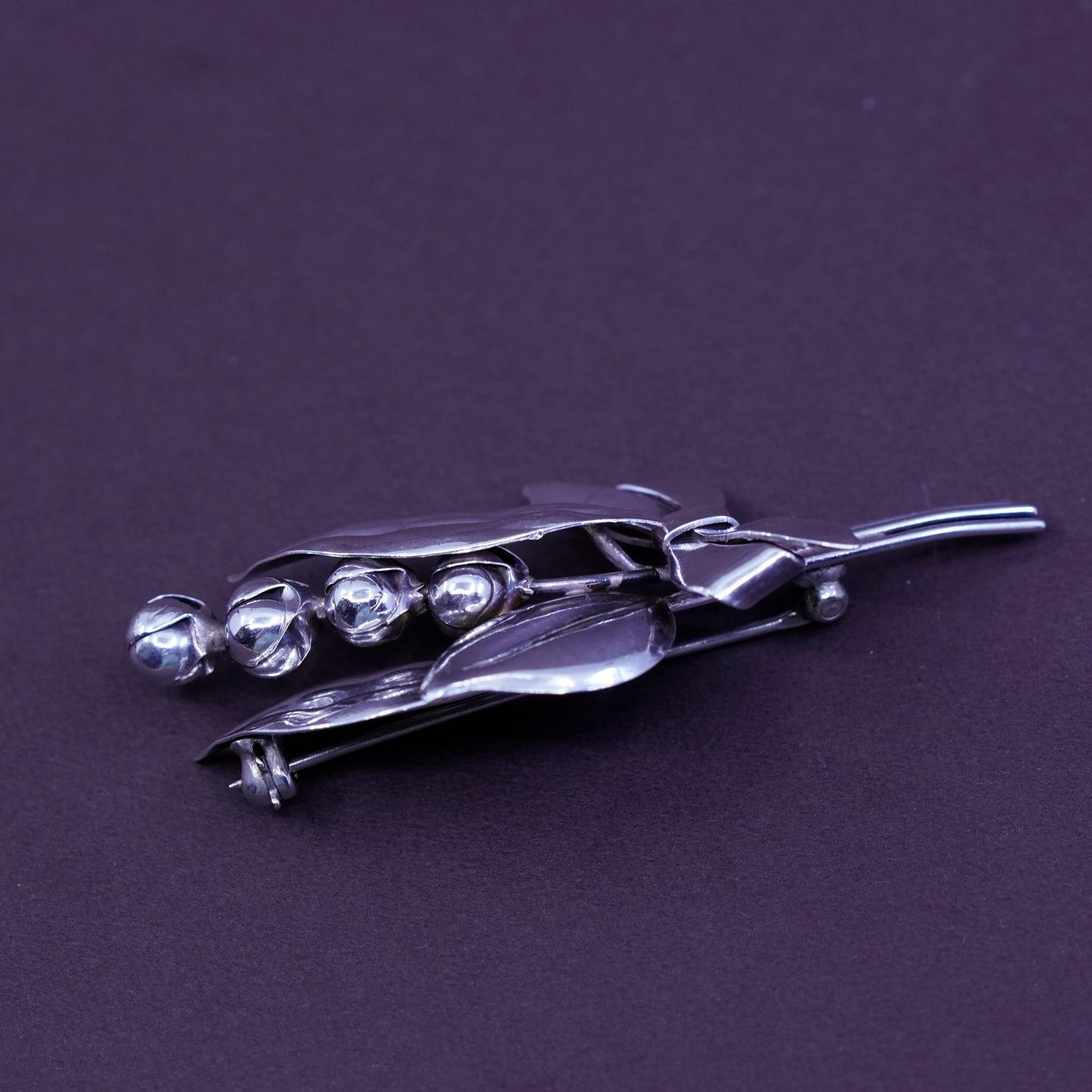 Vintage handmade sterling 925 silver flower brooch with beads