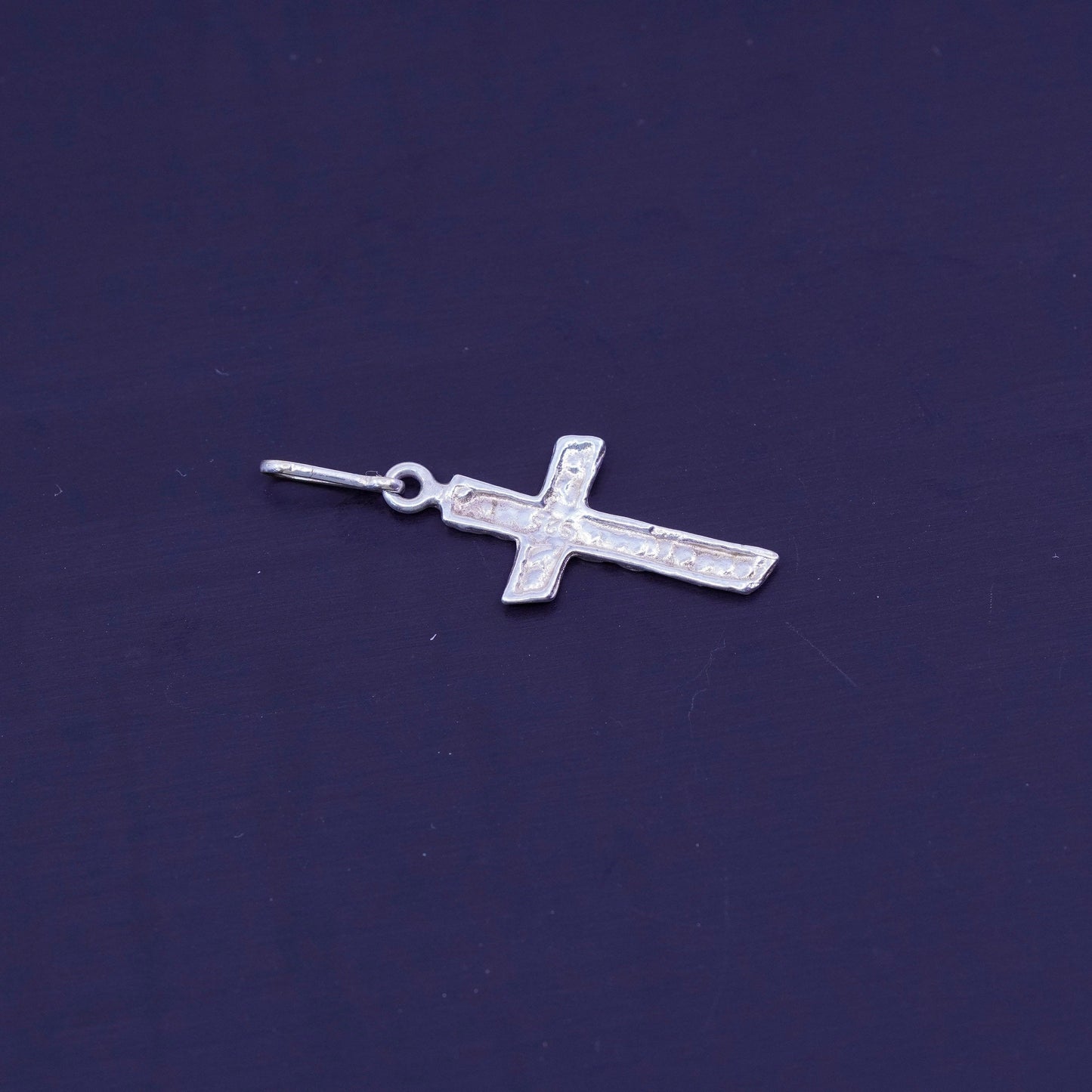 Vintage sterling 925 silver handmade textured cross pendant