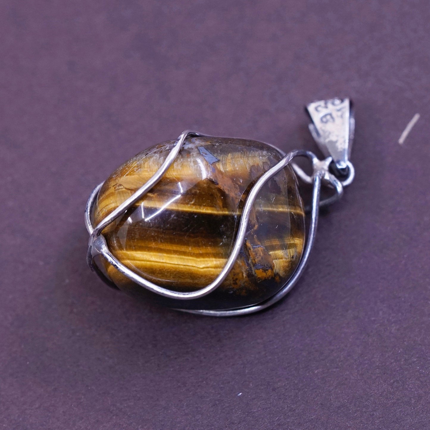 vtg Mexico Sterling 925 silver handmade pendant with golden tiger eye pendant