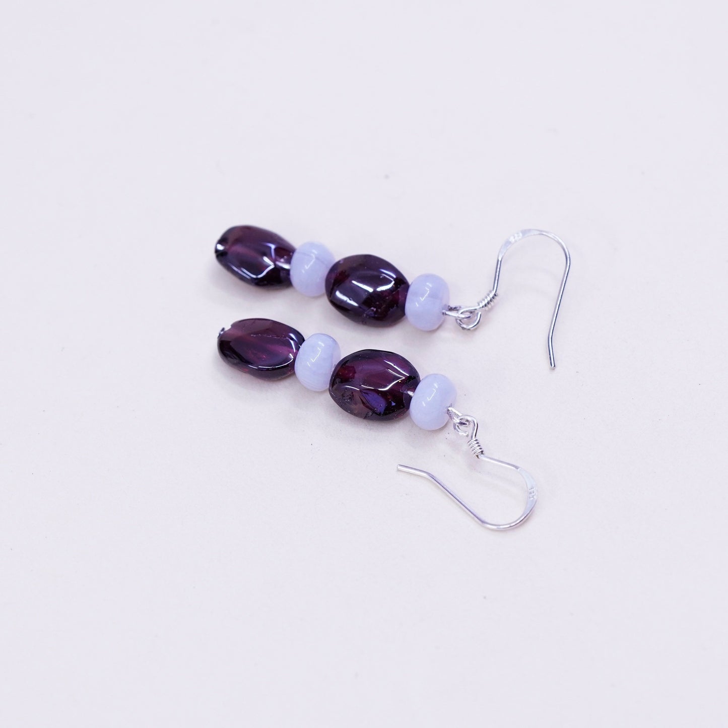 Vintage Sterling silver handmade earrings, garnet agate beads