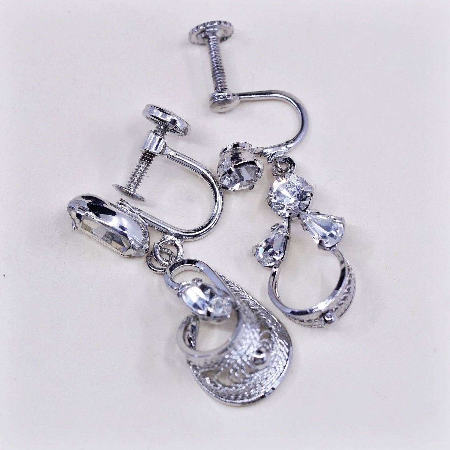 1950s Vintage Espo Flex sterling silver 925 filigree flower screw back earrings