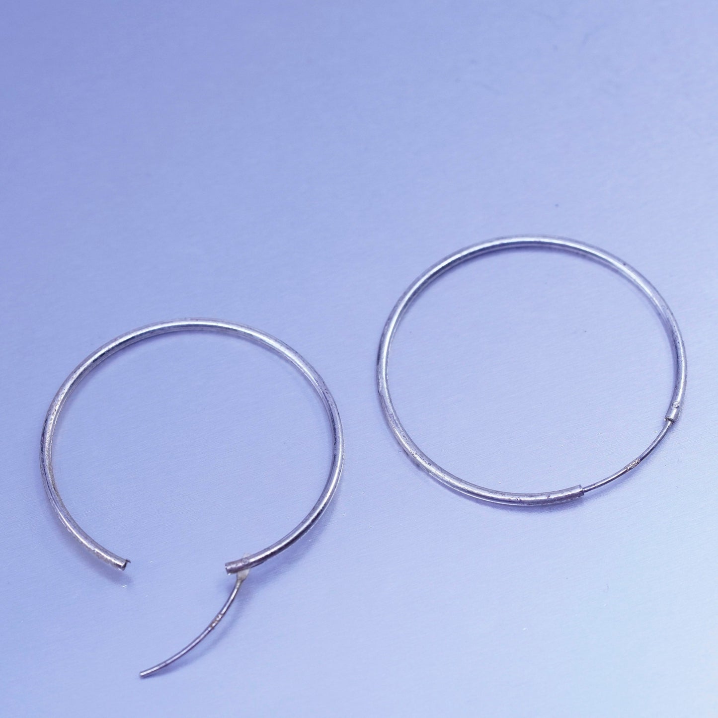 1.25”, vintage Sterling silver handmade earrings, 925 simple oval hoops