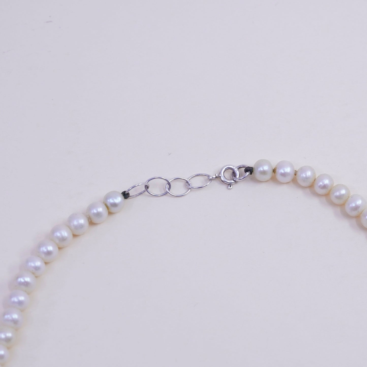 18+1”, Vintage pearl beads necklace chain with sterling 925 silver clasp