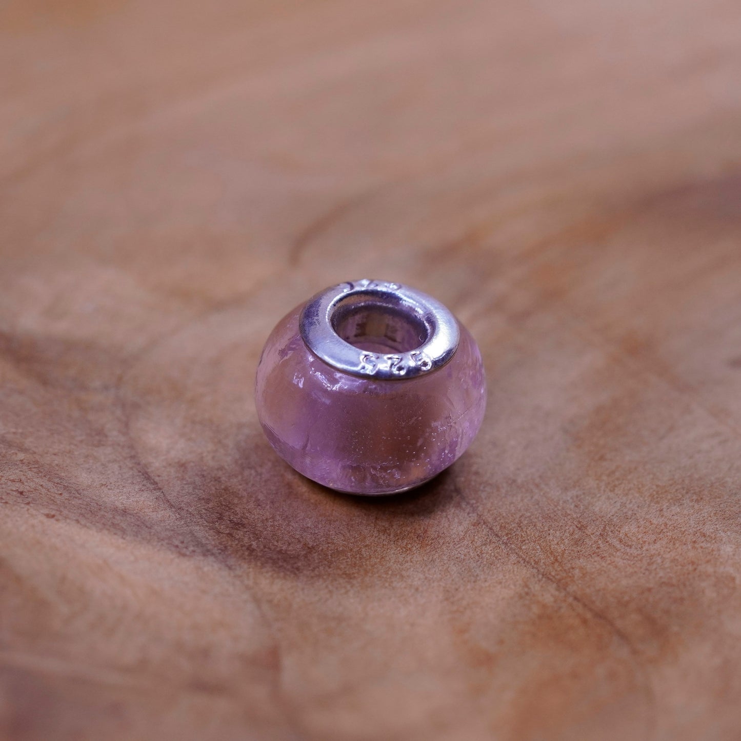 Vintage handmade pink Murano glass bead Sterling 925 silver charm
