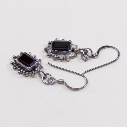 Vtg Sterling Silver Handmade Earrings, 925 Bali Dangles W/ Ruby