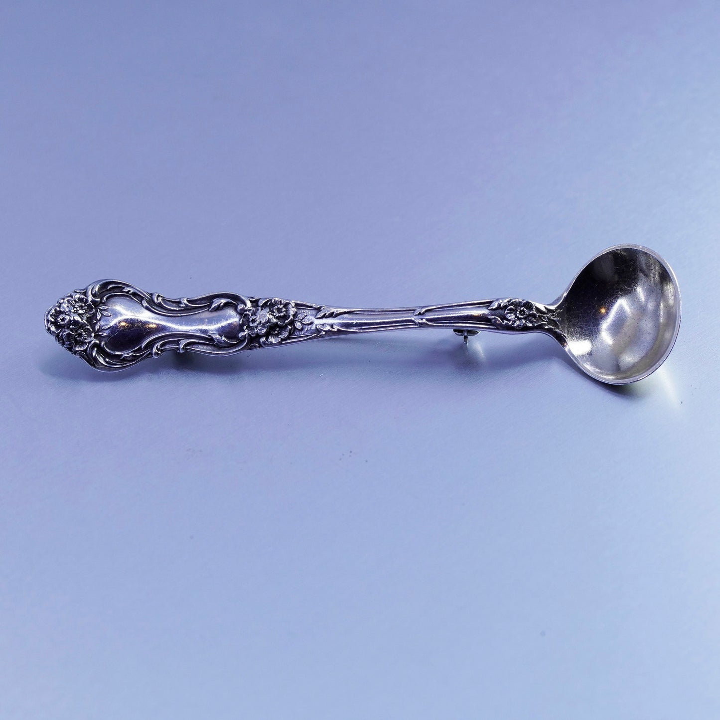 Vintage sterling silver handmade brooch, 925 mini spoon pin