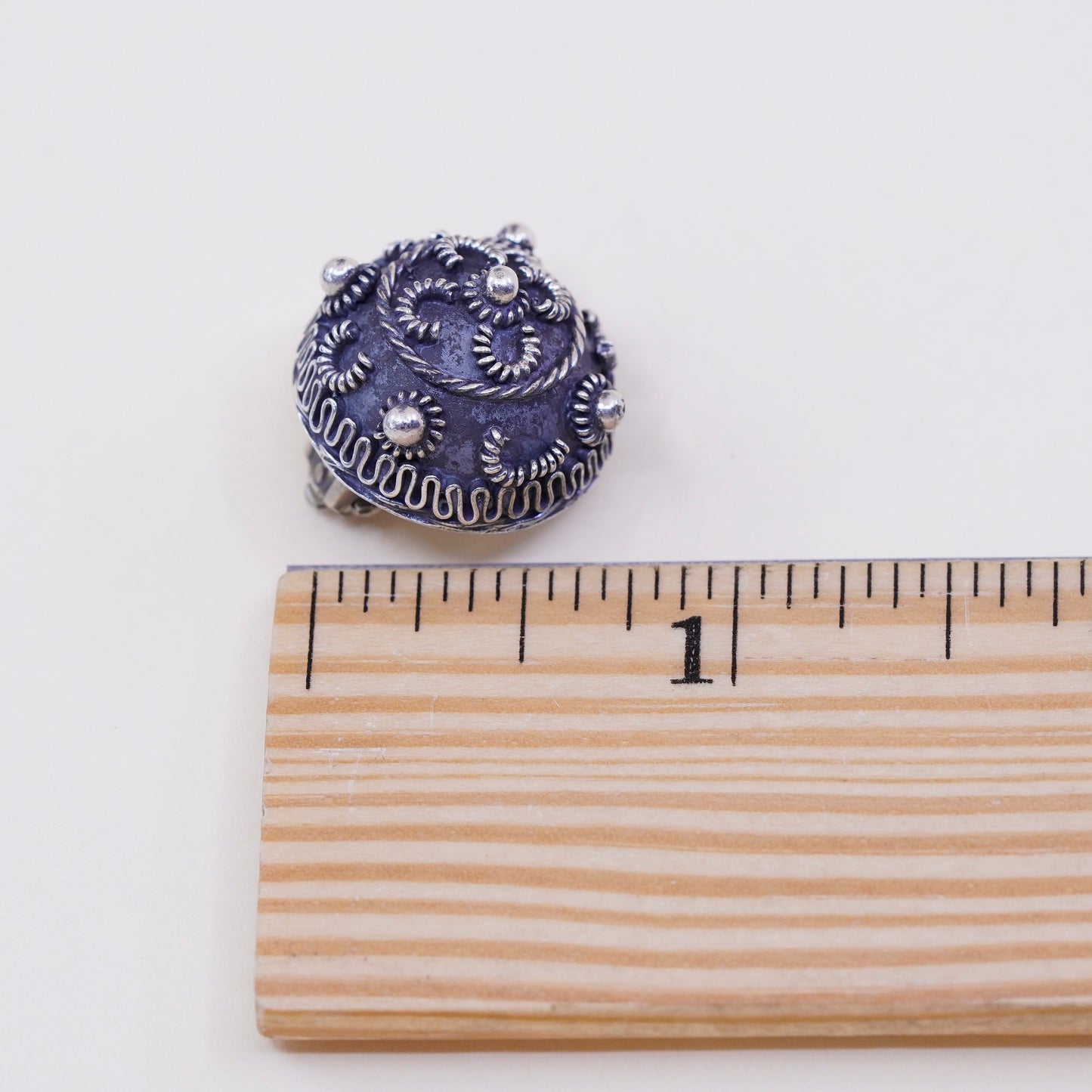 vintage sterling silver handmade earrings, 925 clip on with filigree and beads