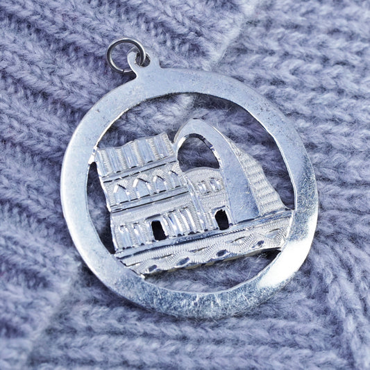 Vintage modern sterling 925 silver handmade ancient house charm pendant