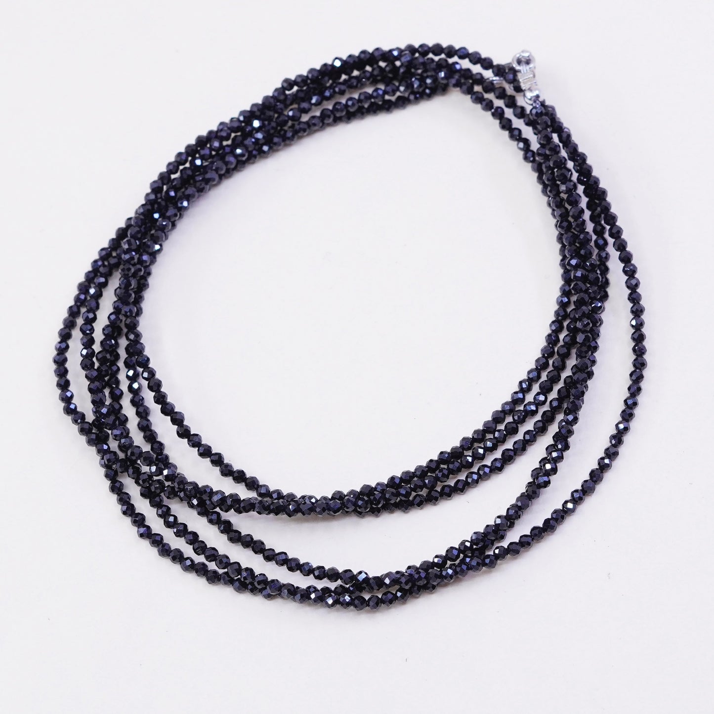 18”, sterling silver handmade multi strands necklace, obsidian beads 925 clasp