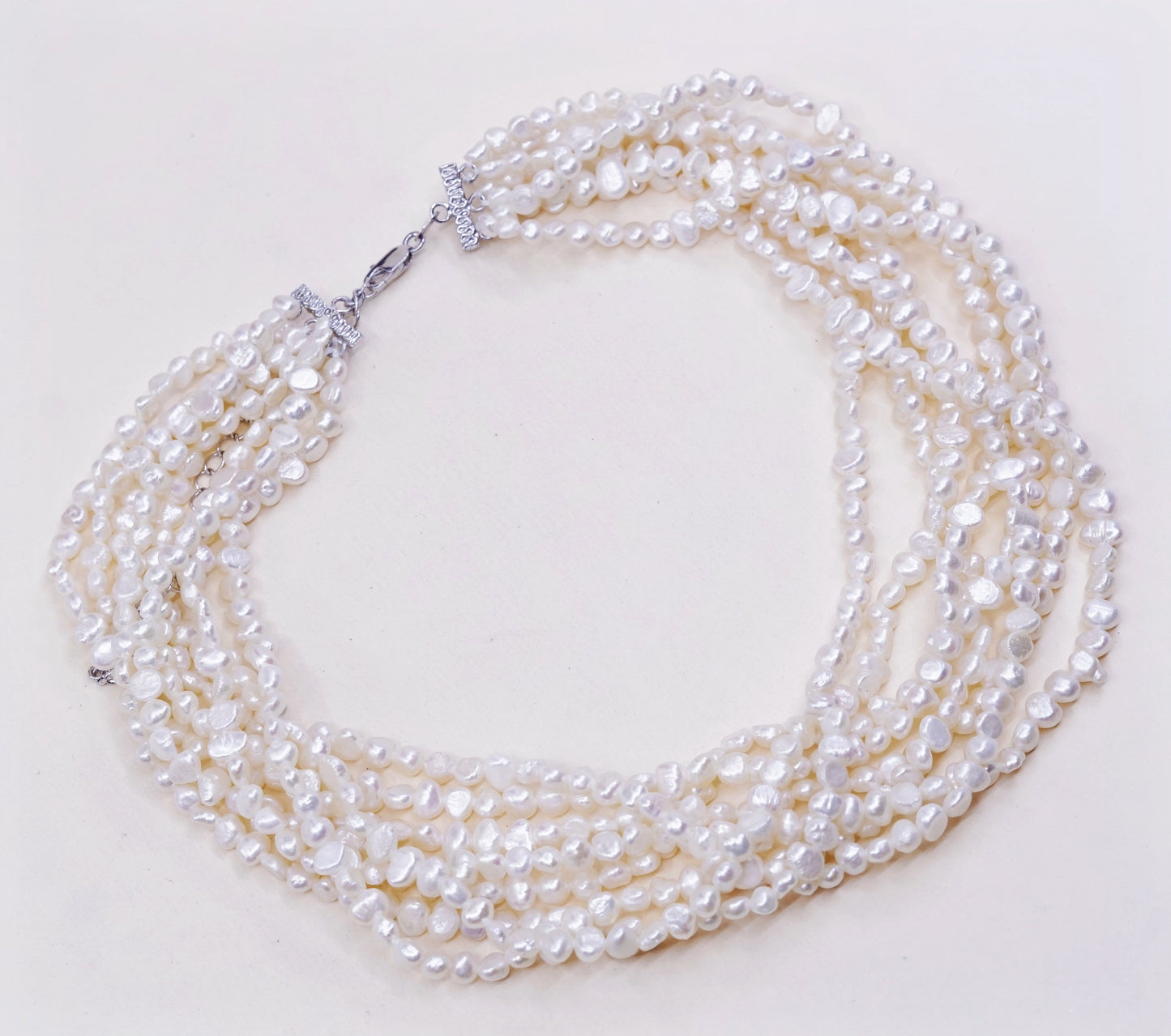 14+4”, RG multi 8 strands handmade pearl chain necklace w/ sterling 925 silver