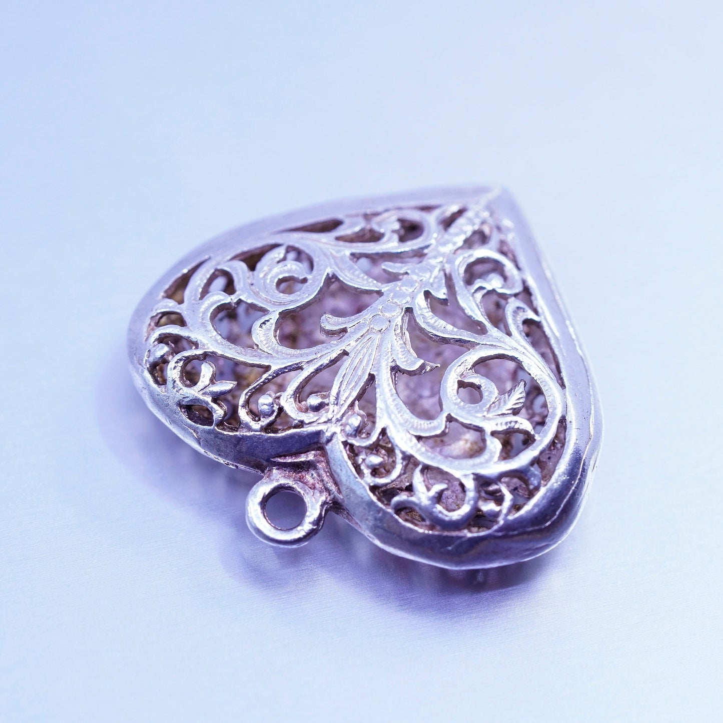 antique sterling 925 silver filigree puffy heart pendant charm