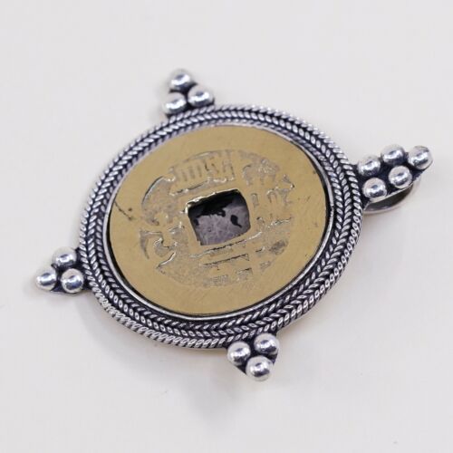 Antique 1800s / 19th Century Chinese Coin in Sterling 925 Silver Bezel Pendant