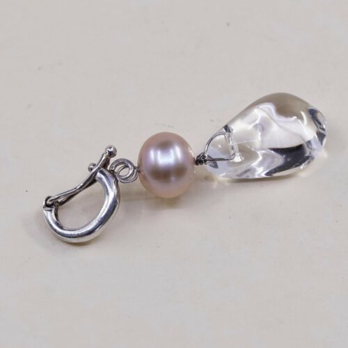 Vintage Sterling Silver Heart Pendant, Solid 925 Silver White Pearl N Crystal