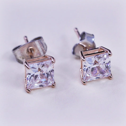 5mm, Vintage rose gold over sterling 925 silver cz studs, minimalist earrings