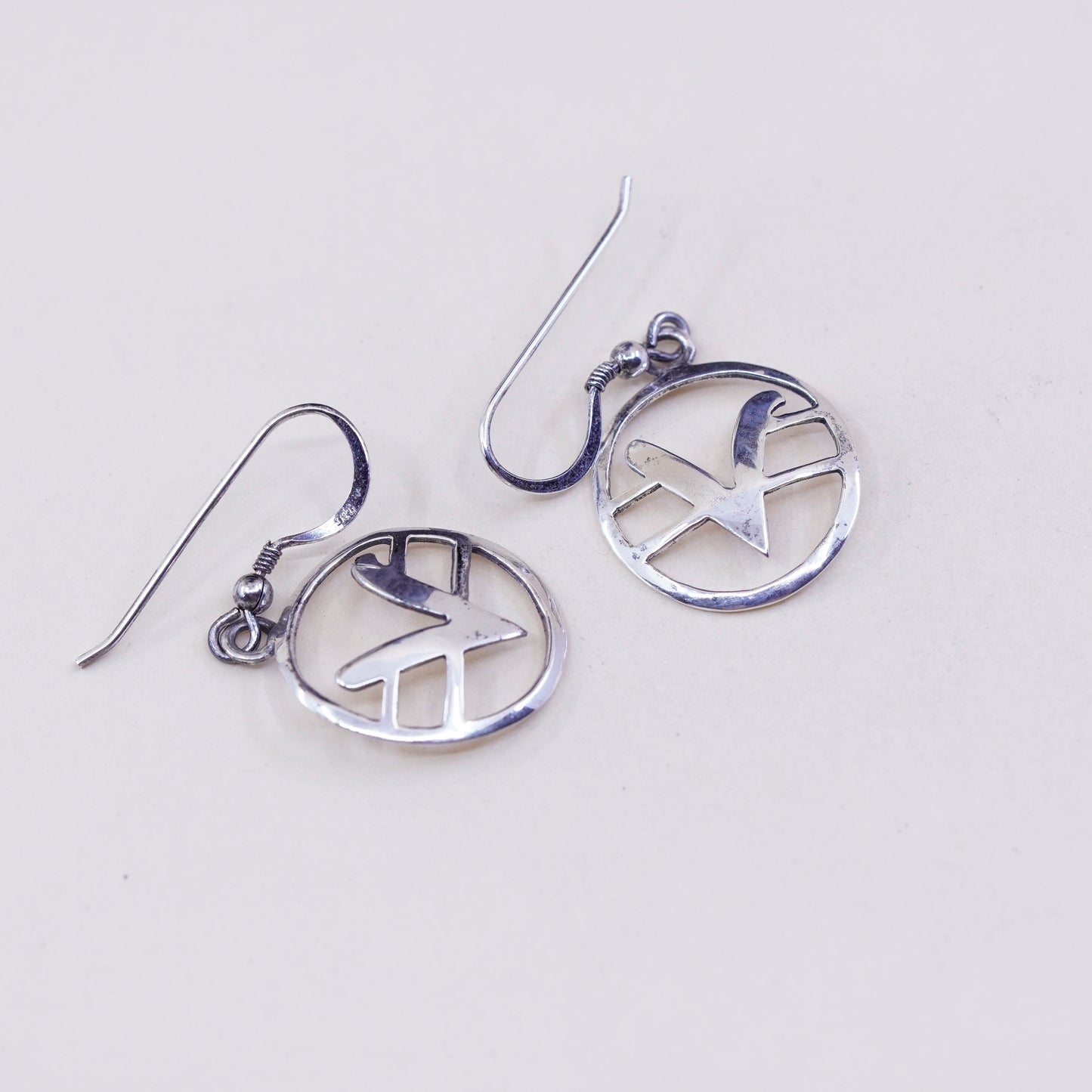 Sterling silver handmade earrings, Mexico 925 circle dangle with initial V