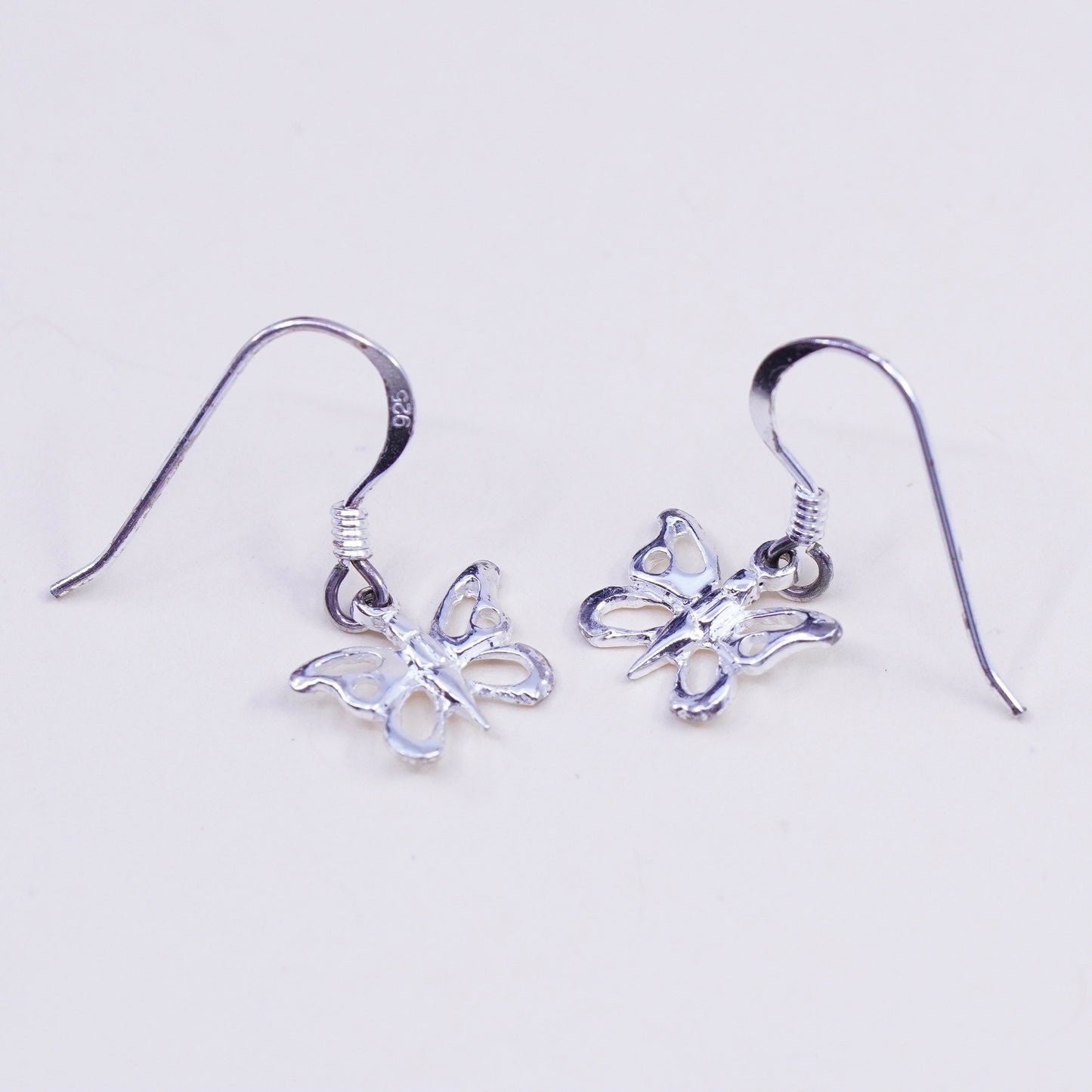 Vintage sterling silver handmade earrings, 925 butterfly dangles