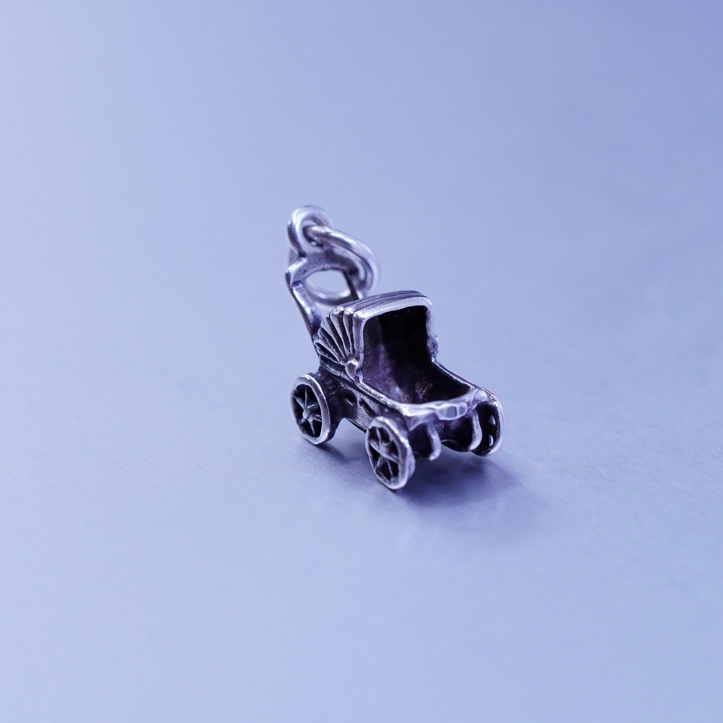 Antique Sterling silver handmade charms, 925 baby stroller cart