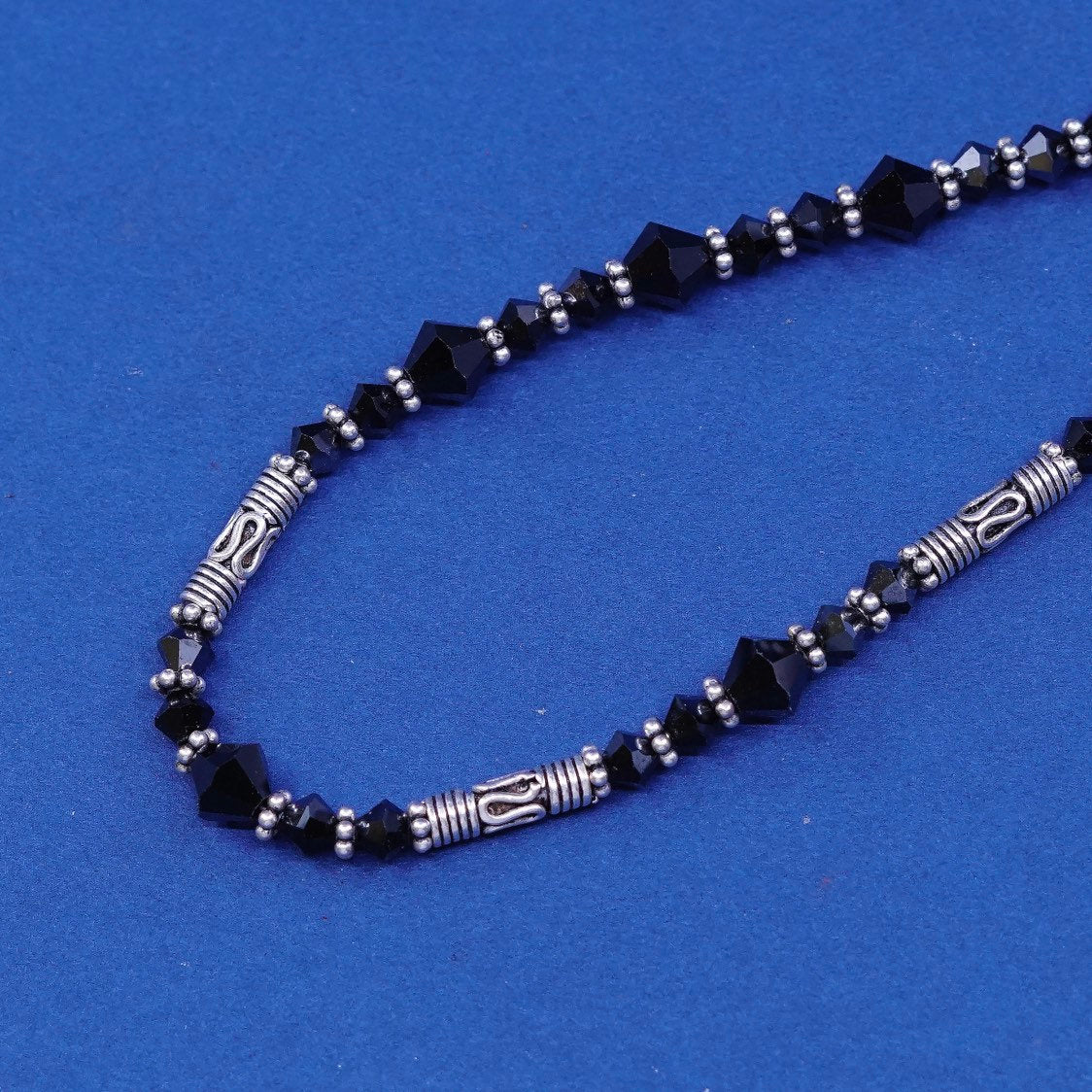 16+3”, vintage Sterling silver handmade necklace, 925 snake chain w/ obsidian