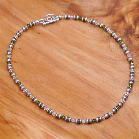 16”, vintage sterling 925 silver handmade necklace with jasper beads