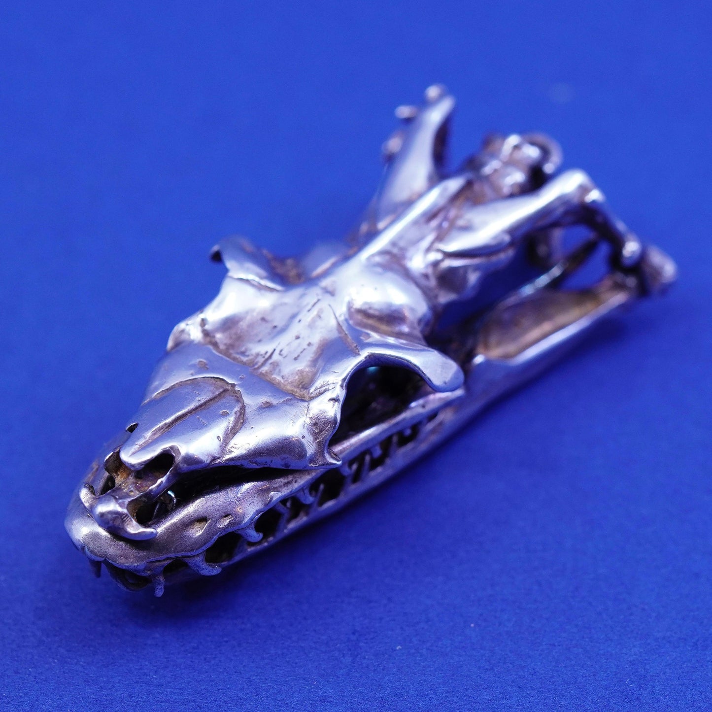 rare sterling 925 silver handmade snake head skeleton pendant movable joints