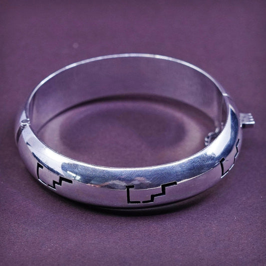 6", vtg Sterling silver handmade shadow hinged bangle bracelet, mexico 925 cuff