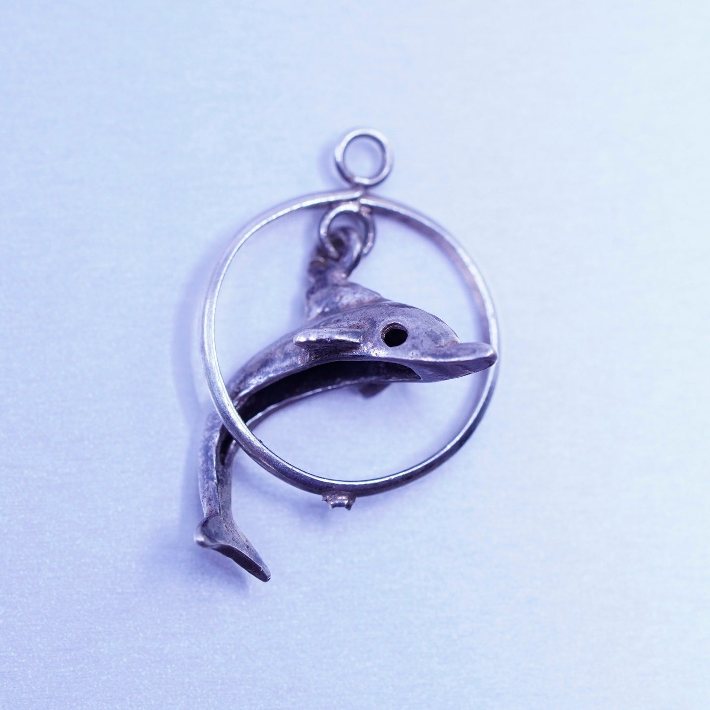 Antique Sterling silver handmade simple 925 dolphin charm pendant