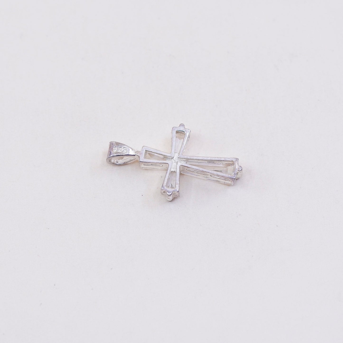 Vintage sterling silver pendant, 925 cross handmade pendant with Cz