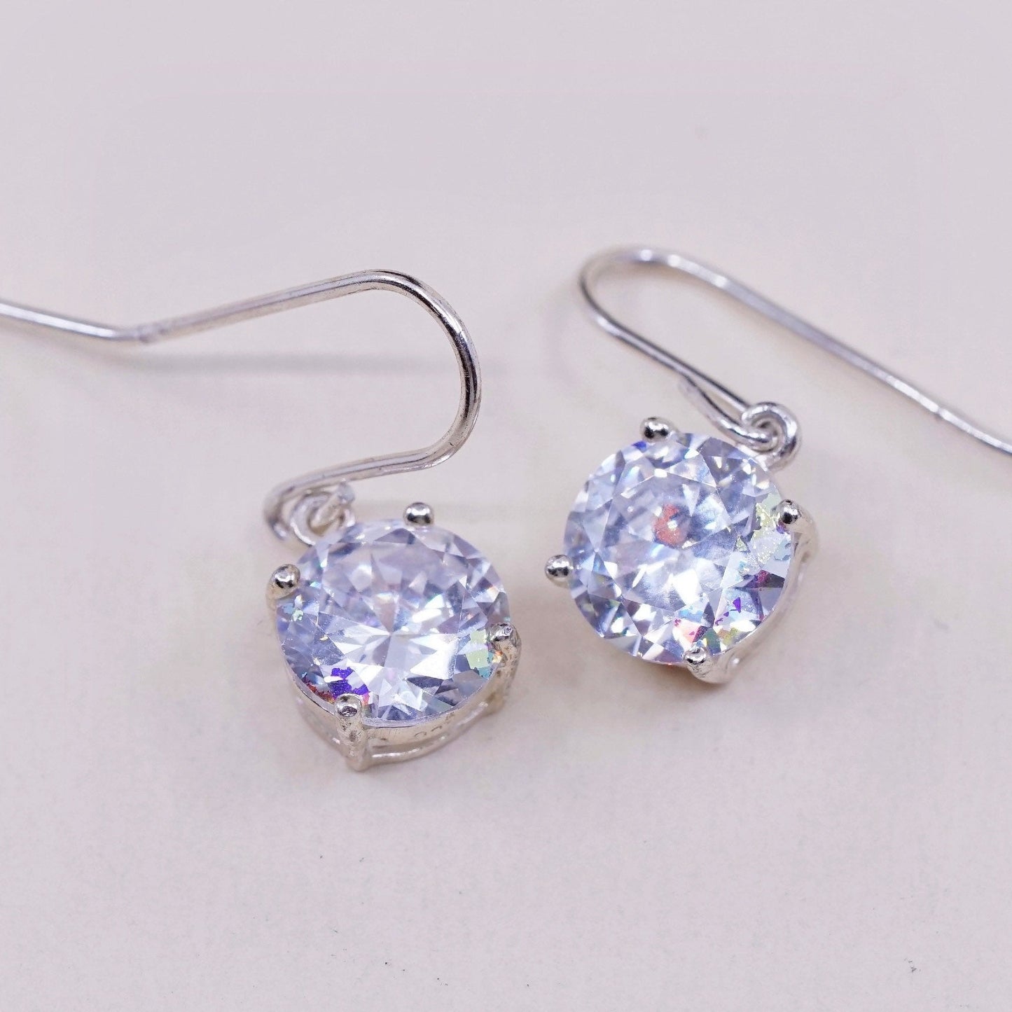 Vintage sterling silver handmade earrings, 925 silver with round CZ