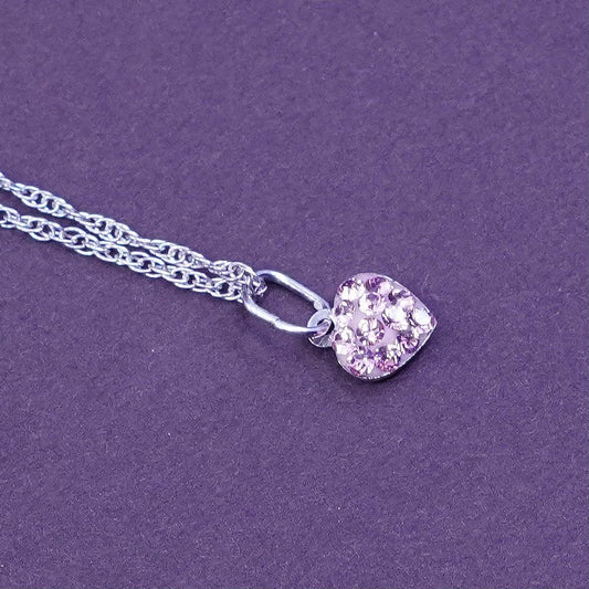 18”, Sterling silver necklace, 925 circle chain with pink crystal heart pendant