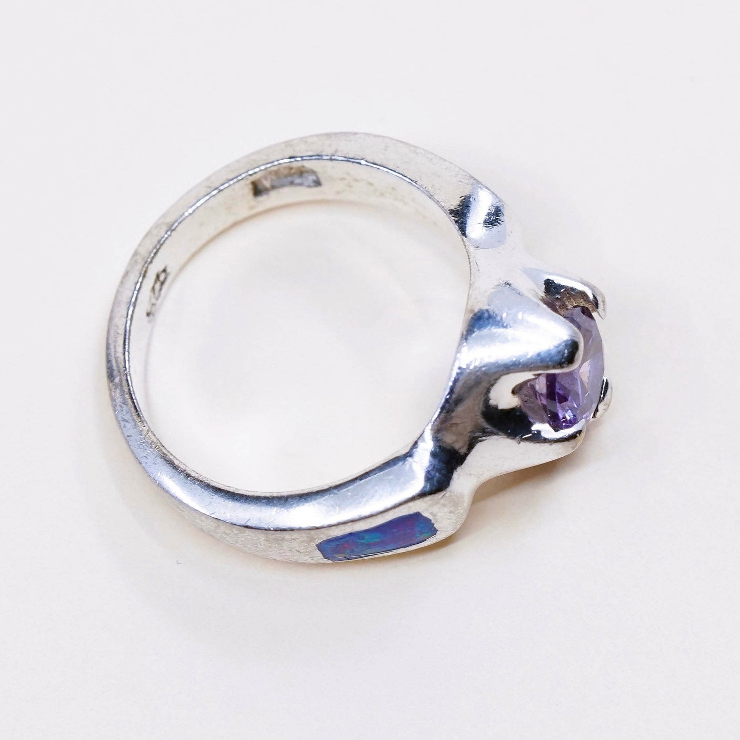 sz 6.25, vintage Sterling silver handmade ring, 925 band w/ opal N amethyst