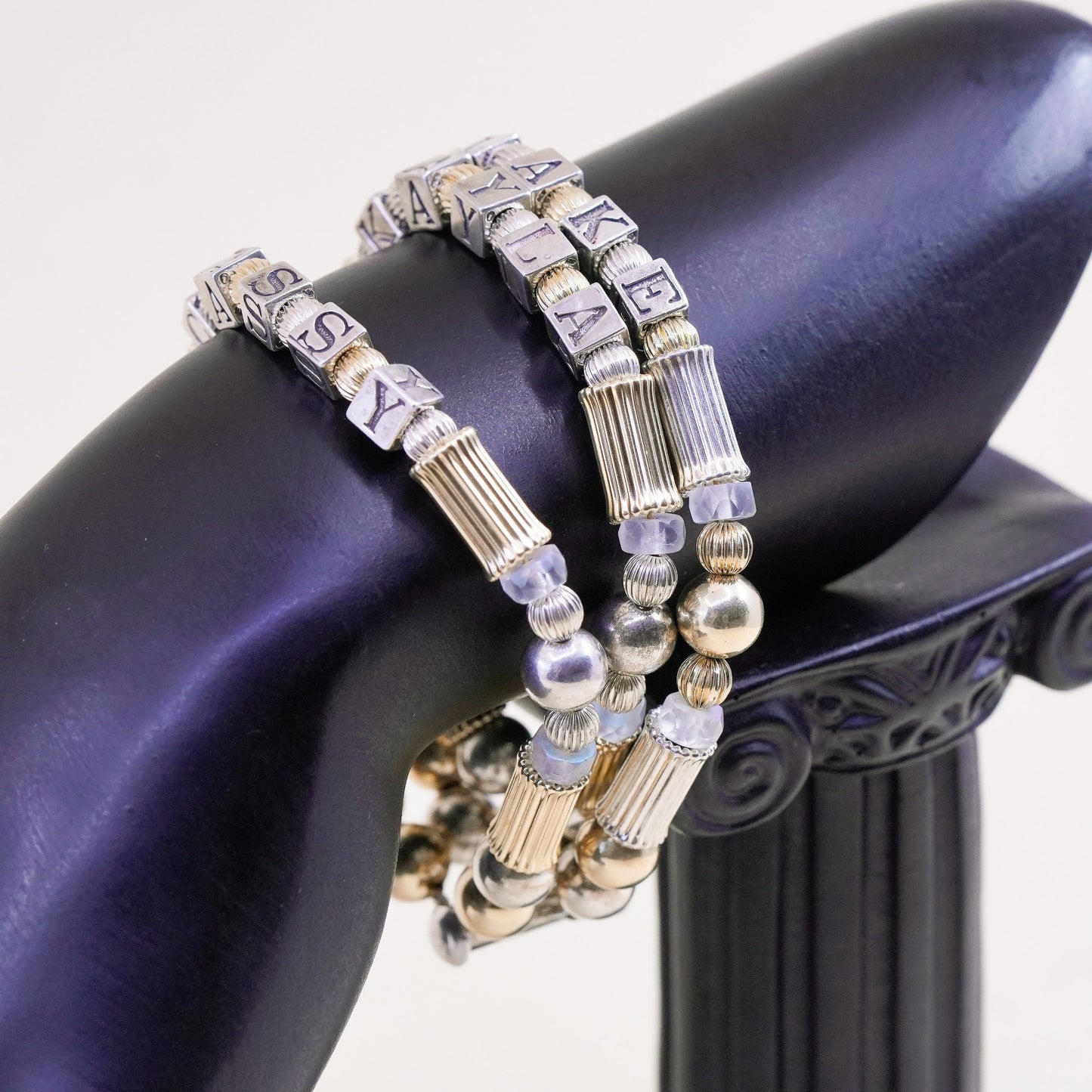 6.25”, 14K gold beads with Sterling 925 Silver bracelet name “Kayla Blake Casdy