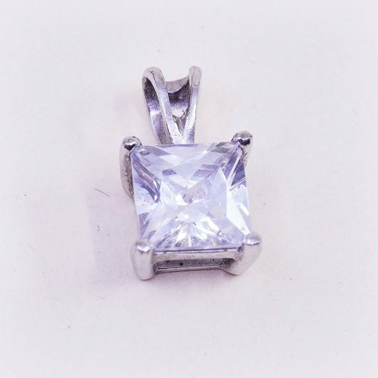 Vintage sterling silver square cz pendant, 925 charm