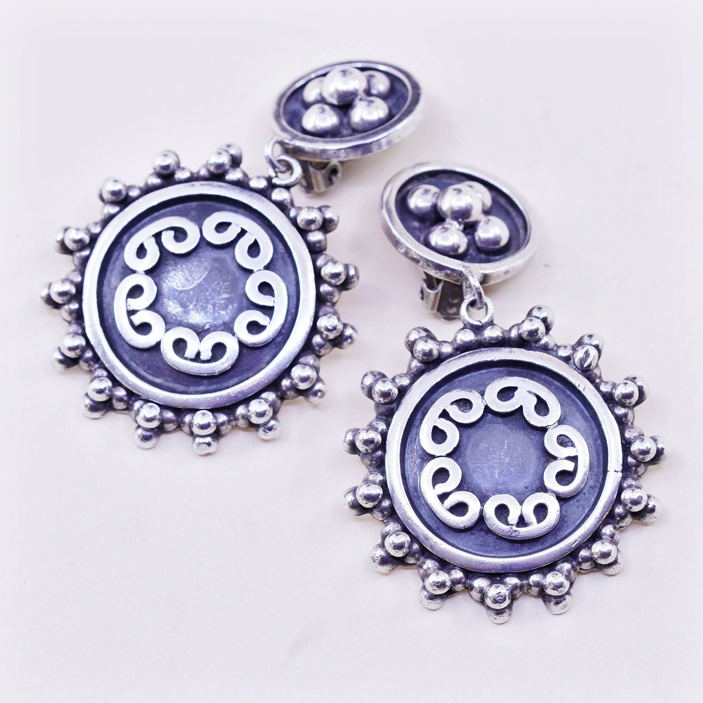 vtg 1994 taxco Brenda Schoenfeld jewelry, sterling 925 silver clip on earrings
