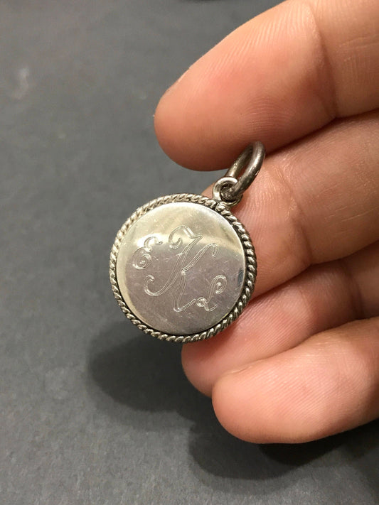 vtg Sterling silver handmade pendant, Mexico 925 w/ name initial "EKL"