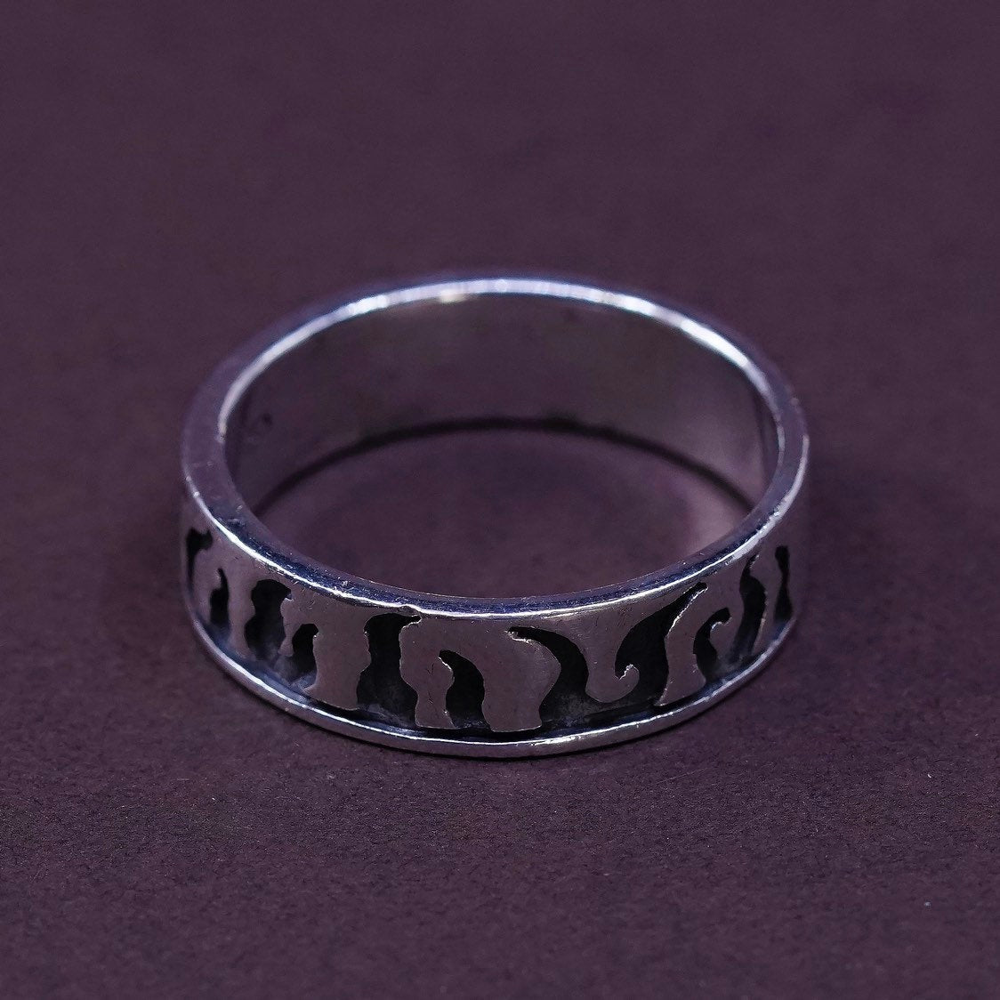 sz 11, vtg Sterling silver handmade ring, 925 band w/ fire embossed