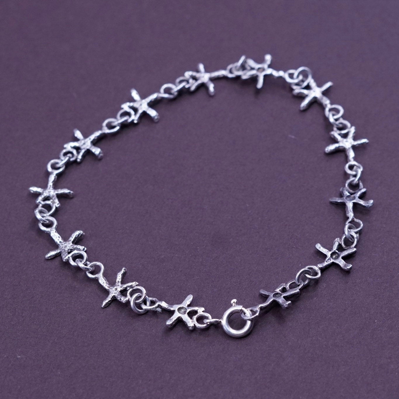 7”, vintage Sterling silver handmade bracelet, 925 star link chain