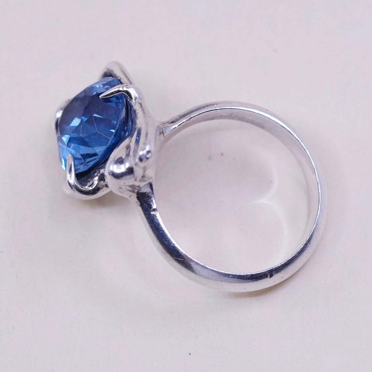 sz 5.5, vintage Sterling 925 silver statement engagement ring with blue topaz