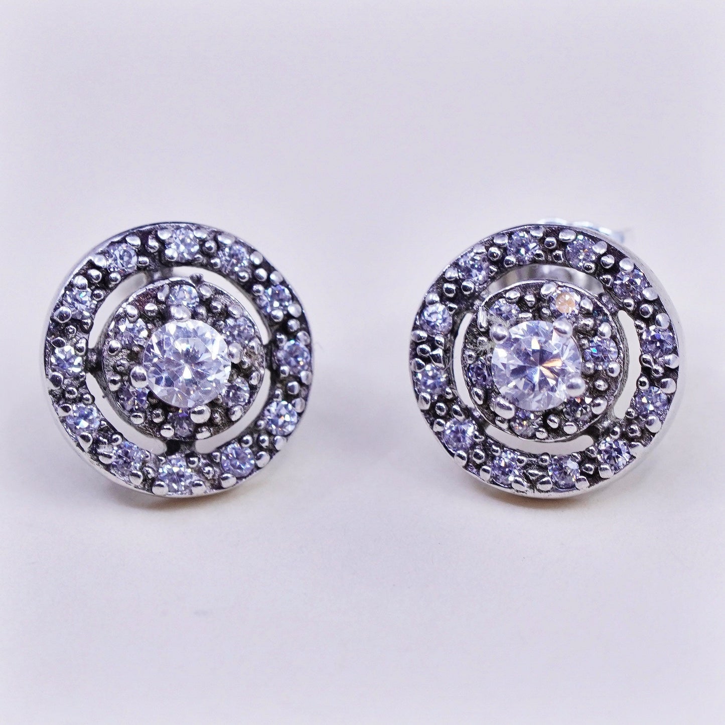 Vintage sterling silver genuine cz studs, fashion minimalist earrings