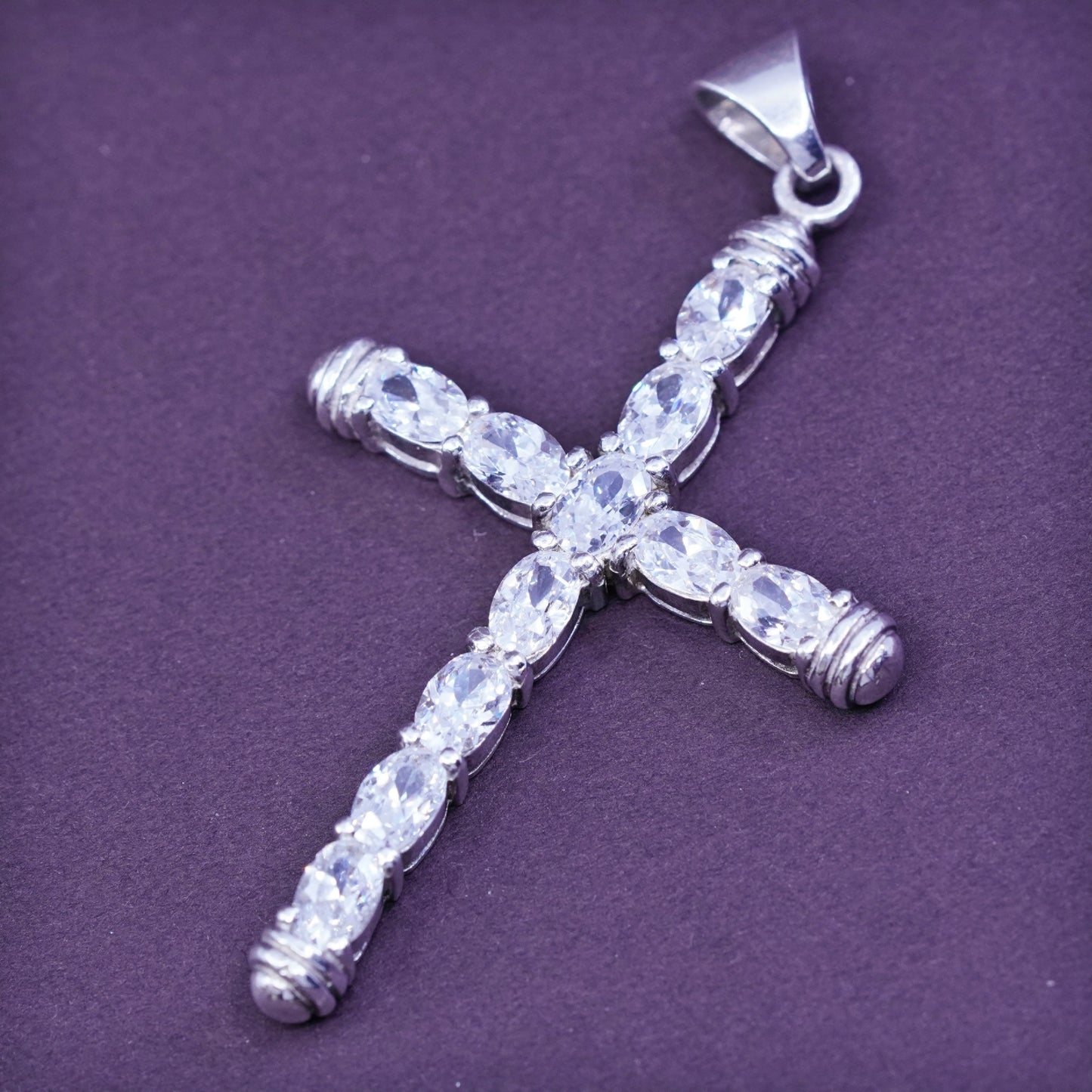 Vintage Sterling silver handmade pendant, 925 cross with Clear crystal