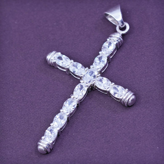 Vintage Sterling silver handmade pendant, 925 cross with Clear crystal