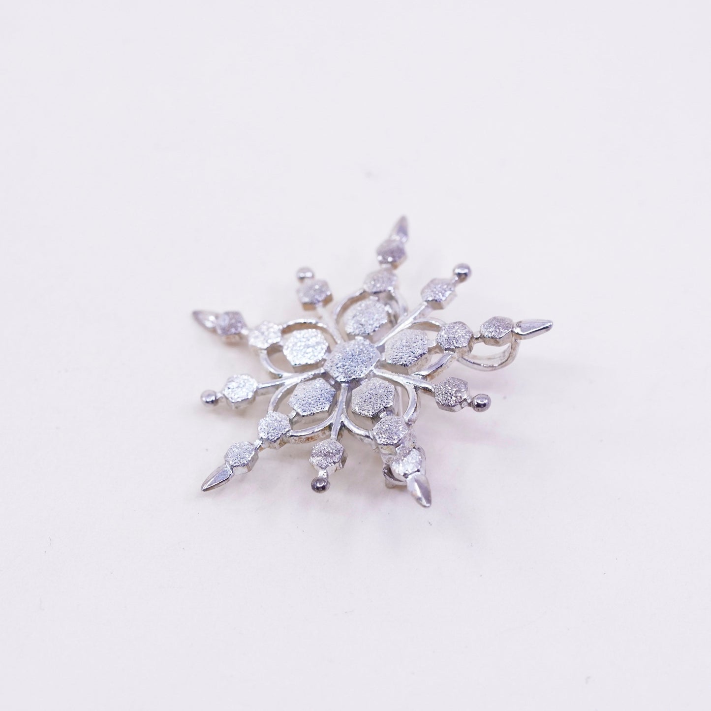 Vintage sterling silver handmade brooch, 925 snowflake pendant