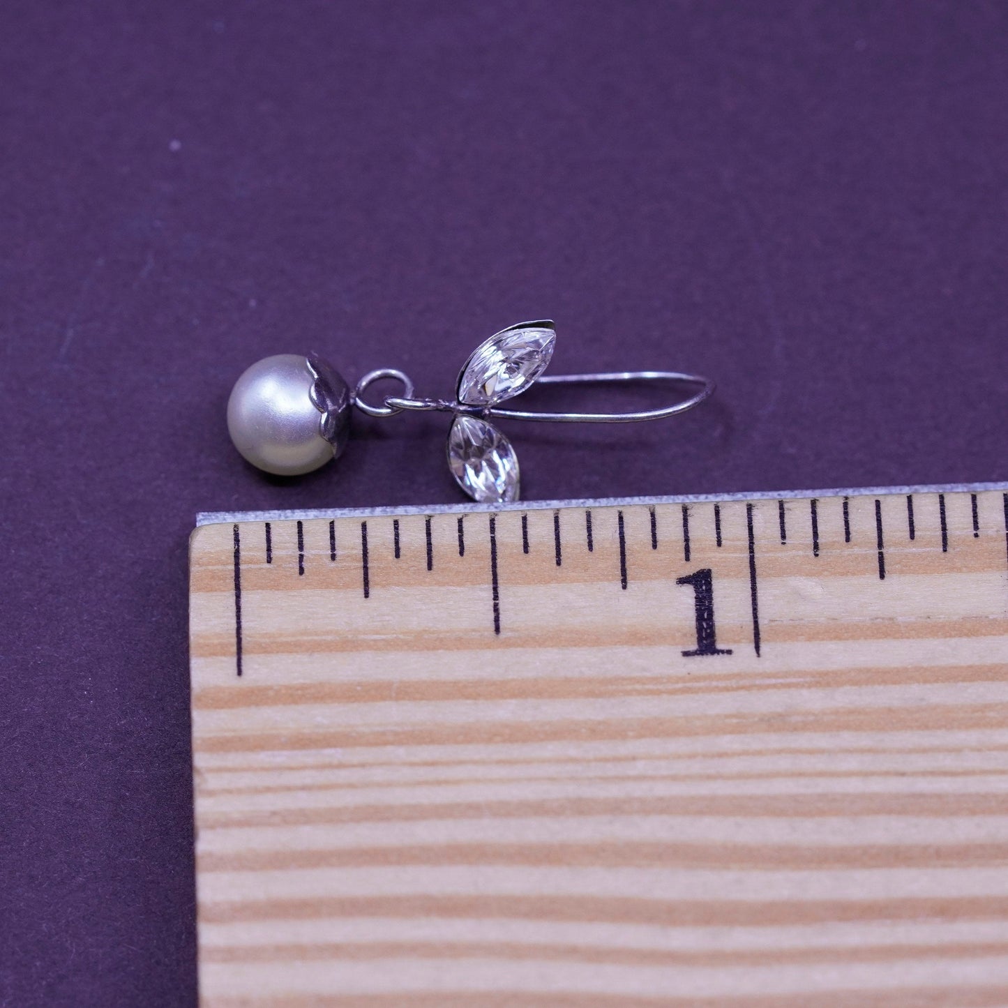 Vintage Sterling 925 silver handmade earrings with pearl and Cz, silver tested