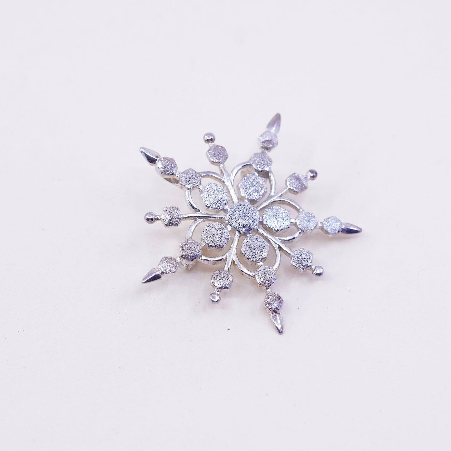 Vintage sterling silver handmade brooch, 925 snowflake pendant